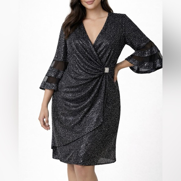 R&M Richards Dresses & Skirts - R&M Richards Plus 16W Sparkly Party Cocktail Gown Dress Sheer Ruffle Sleeve NWT